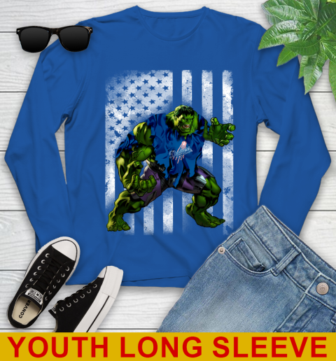 Los Angeles Dodgers Hulk Marvel Avengers MLB Baseball American Flag Youth Long Sleeve 10