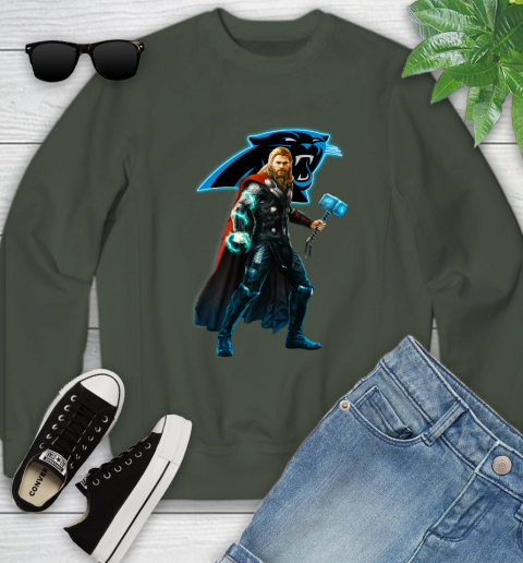 NFL Thor Avengers Endgame Football Carolina Panthers Youth Sweatshirt 10
