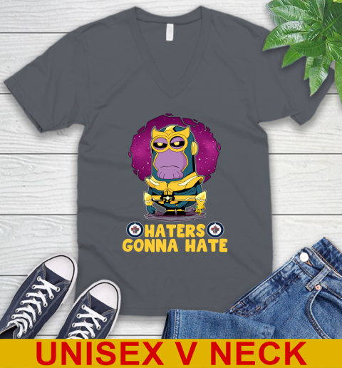 NHL Hockey Winnipeg Jets Haters Gonna Hate Thanos Minion Marvel Shirt V-Neck T-Shirt 5