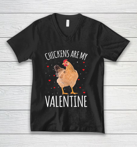 Funny Valentines Day Shirt Farmer Chickens Are My Valentine V-Neck T-Shirt
