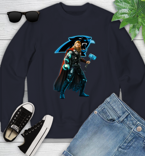 NFL Thor Avengers Endgame Football Carolina Panthers Youth Sweatshirt 3