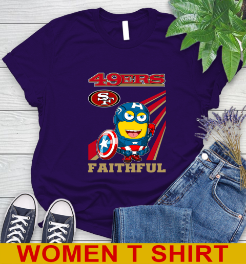 NFL Football San Francisco 49ers Captain America Marvel Avengers Minion Faithful Shirt Women's T-Shirt 4
