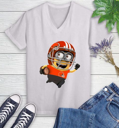 NFL Cleveland Browns Minions Disney Football Sports Women's V-Neck T-Shirt