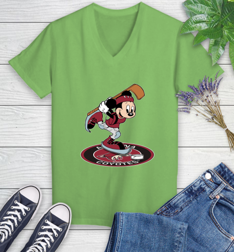 NHL Hockey Arizona Coyotes Cheerful Mickey Disney Shirt Women's V-Neck T-Shirt 9