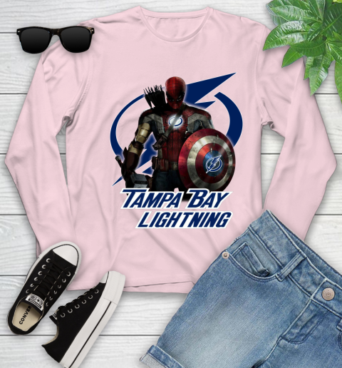 NHL Captain America Thor Spider Man Hawkeye Avengers Endgame Hockey Tampa Bay Lightning Youth Long Sleeve 10