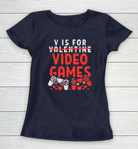 V Is For Video Games Funny Valentines Day Gamer Women's T-Shirt 2