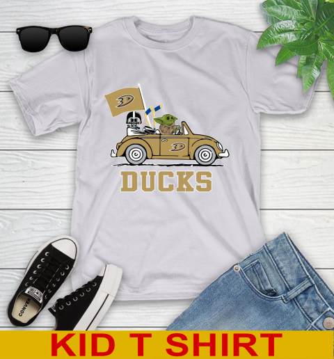NHL Hockey Anaheim Ducks Darth Vader Baby Yoda Driving Star Wars Shirt Youth T-Shirt 5