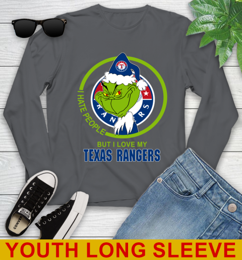 Texas Rangers MLB Christmas Grinch I Hate People But I Love My Favorite Baseball Team Youth Long Sleeve 9