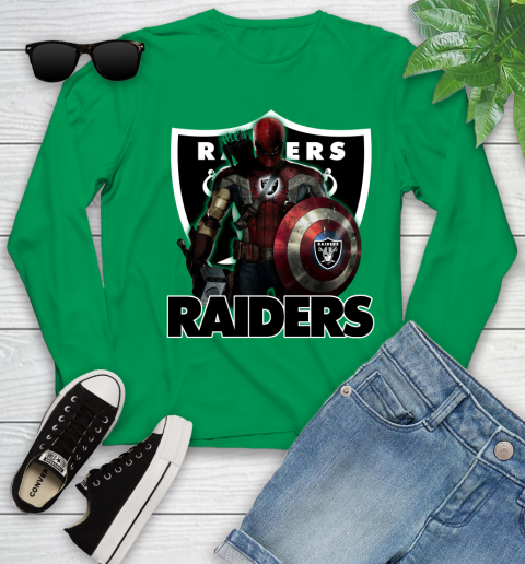 NFL Captain America Thor Spider Man Hawkeye Avengers Endgame Football Oakland Raiders Youth Long Sleeve 6