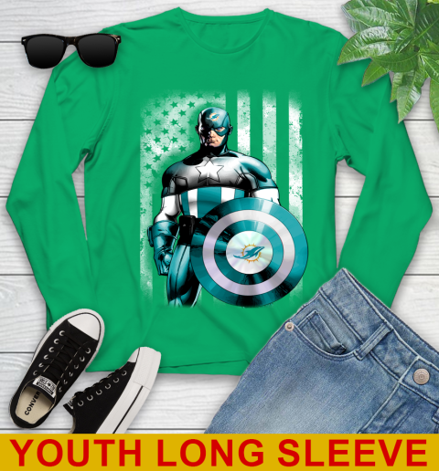 Miami Dolphins NFL Football Captain America Marvel Avengers American Flag Shirt Youth Long Sleeve 7