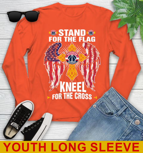 NBA Basketball Washington Wizards Stand For Flag Kneel For The Cross Shirt Youth Long Sleeve 3