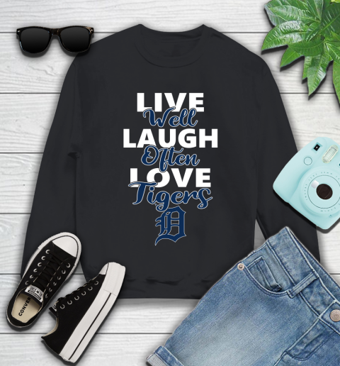 MLB Baseball Detroit Tigers Live Well Laugh Often Love Shirt Youth Sweatshirt