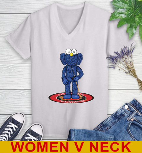 NHL Hockey Calgary Flames Kaws Bff Blue Figure Shirt Women's V-Neck T-Shirt