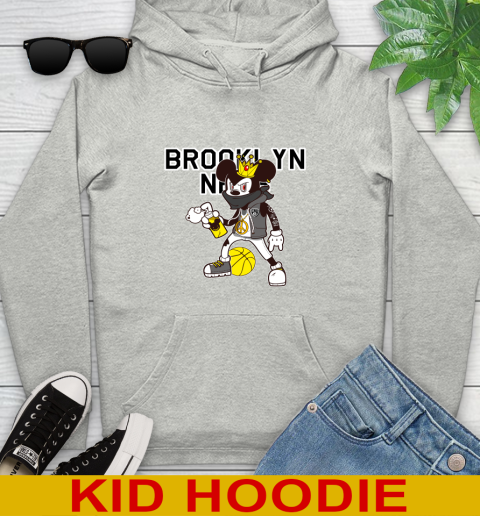 Brooklyn Nets NBA Basketball Mickey Peace Sign Sports Youth Hoodie
