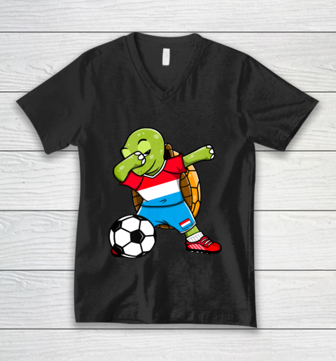Dabbing Turtle Luxembourg Soccer Fans Jersey Flag Football V-Neck T-Shirt