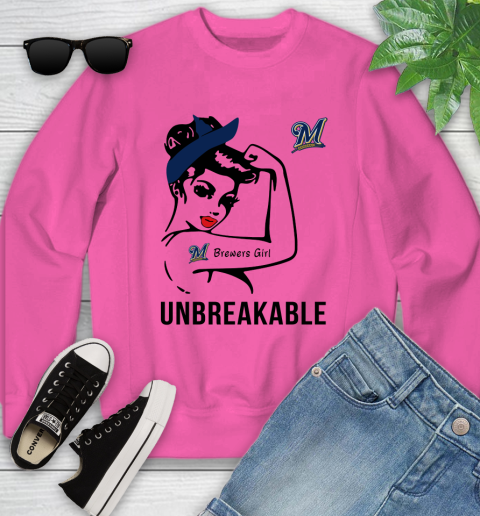 MLB Milwaukee Brewers Girl Unbreakable Baseball Sports Youth Sweatshirt 3
