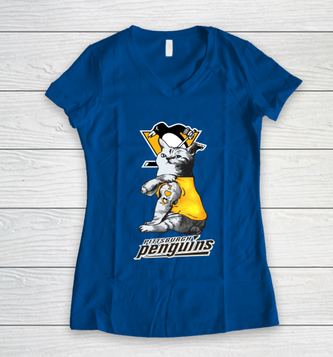 NHL My Cat Loves Pittsburgh Penguins Hockey Women's V-Neck T-Shirt 7