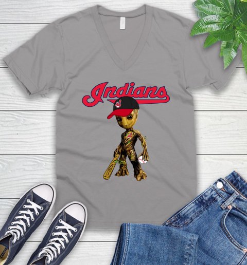 MLB Cleveland Indians Groot Guardians Of The Galaxy Baseball V-Neck T-Shirt 4