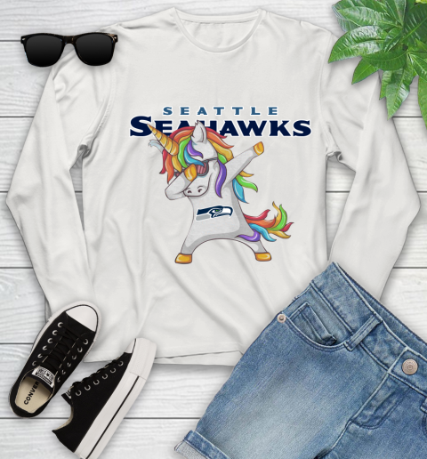 Seattle Seahawks NFL Football Funny Unicorn Dabbing Sports Youth Long Sleeve 12