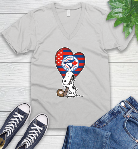 Toronto Blue Jays MLB Baseball The Peanuts Movie Adorable Snoopy V-Neck T-Shirt