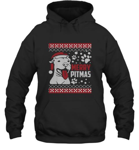 Merry Pitmas Pitbull Ugly Christmas Holiday Adult Crewneck Hoodie