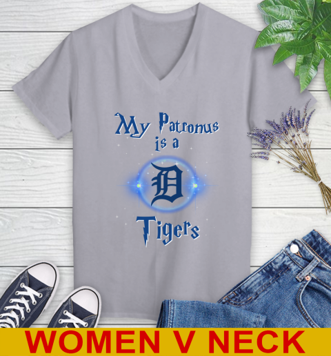 MLB Baseball Harry Potter My Patronus Is A Detroit Tigers Women's V-Neck T-Shirt 4