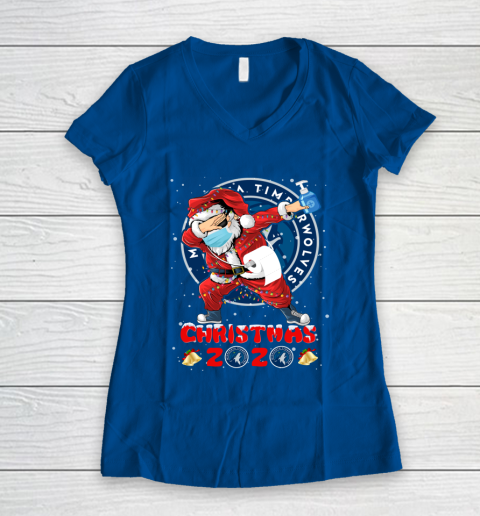 Minnesota Timberwolves Funny Santa Claus Dabbing Christmas 2020 NBA Women's V-Neck T-Shirt 7