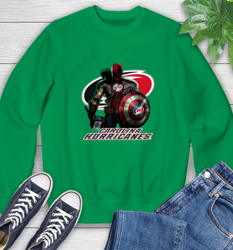 NHL Captain America Thor Spider Man Hawkeye Avengers Endgame Hockey Carolina Hurricanes Sweatshirt 6