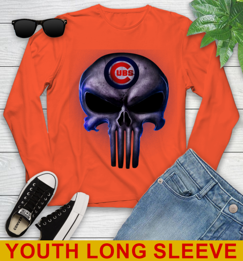 Chicago Cubs MLB Baseball Punisher Skull Sports Youth Long Sleeve 3