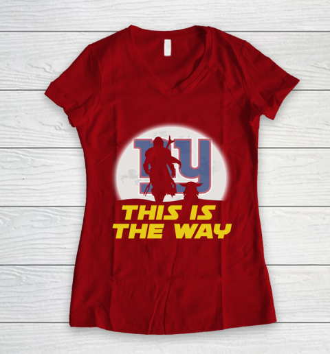 New York Giants NFL Football Star Wars Yoda And Mandalorian This Is The Way Women's V-Neck T-Shirt 8