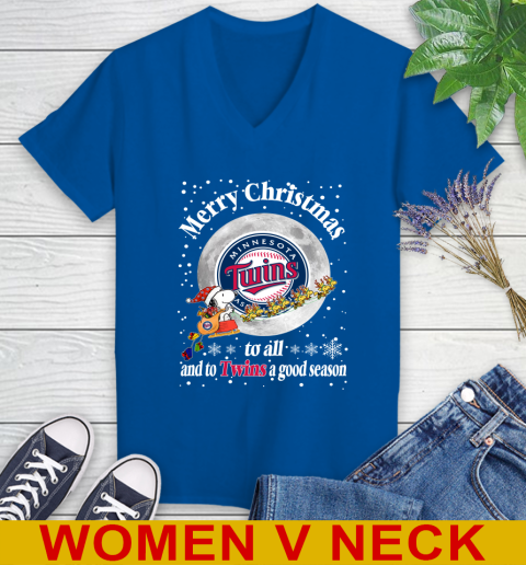 Minnesota Twins Merry Christmas To All And To Twins A Good Season MLB Baseball Sports Women's V-Neck T-Shirt 9