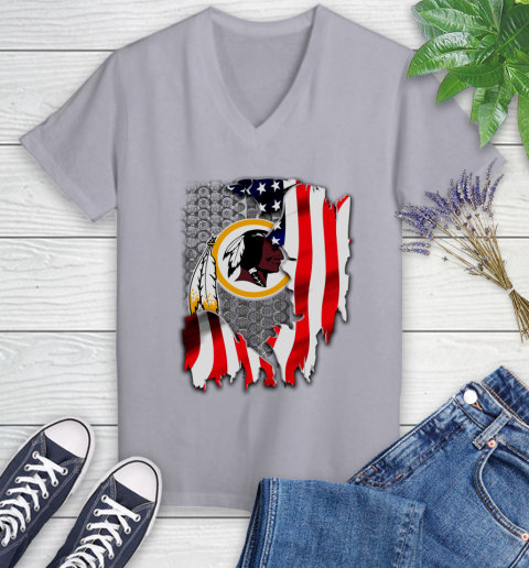 Washington Redskins NFL Football American Flag Women's V-Neck T-Shirt 4