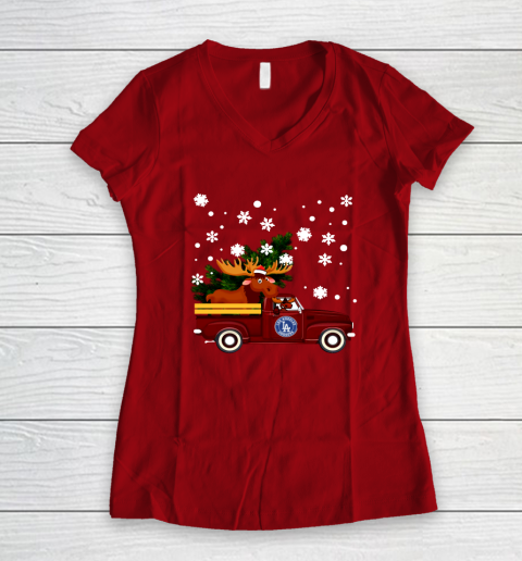 Los Angeles Dodgers Bring Christmas Home MLB Women's V-Neck T-Shirt 8