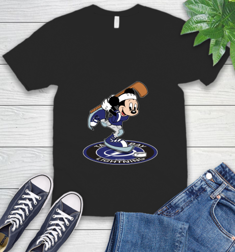 NHL Hockey Tampa Bay Lightning Cheerful Mickey Disney Shirt V-Neck T-Shirt