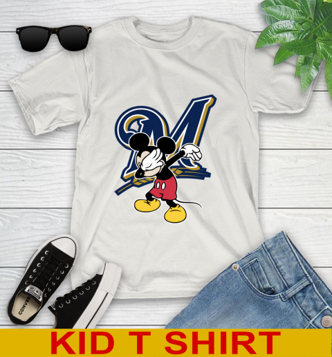 Milwaukee Brewers MLB Baseball Dabbing Mickey Disney Sports Youth T-Shirt 12
