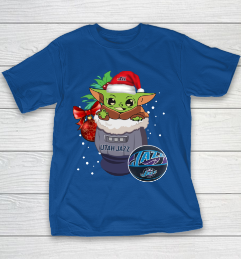 Utah Jazz Christmas Baby Yoda Star Wars Funny Happy NBA Youth T-Shirt 8