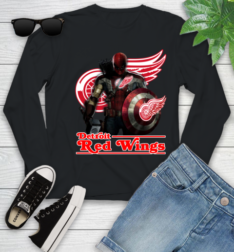 NHL Captain America Thor Spider Man Hawkeye Avengers Endgame Hockey Detroit Red Wings Youth Long Sleeve 2