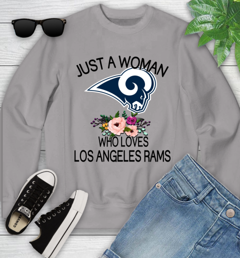 NFL Just A Woman Who Loves Los Angeles Rams Football Sports Youth Sweatshirt 2