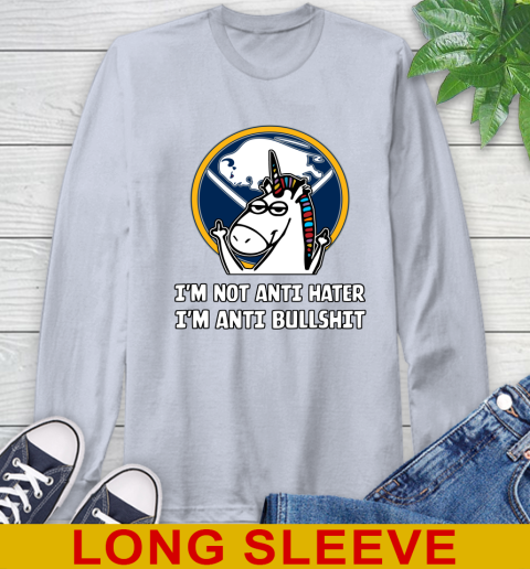 Buffalo Sabres NHL Hockey Unicorn I'm Not Anti Hater I'm Anti Bullshit Long Sleeve T-Shirt - Image 7