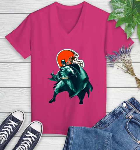 NFL Batman Football Sports Cleveland Browns Women's V-Neck T-Shirt 9