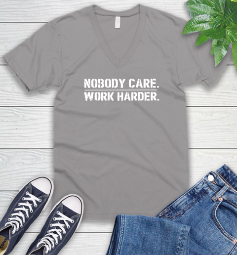Lamar Jackson Nobody Cares Work Harder V-Neck T-Shirt 3
