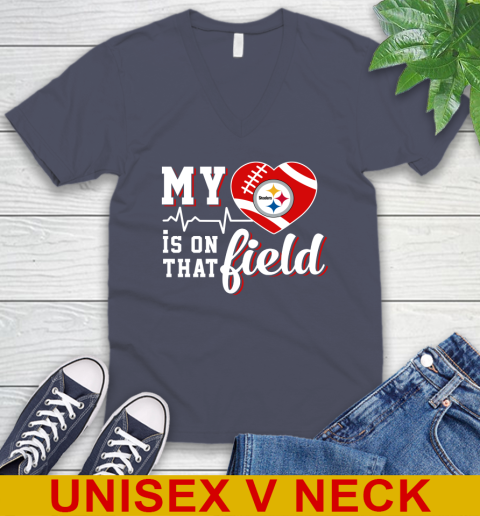NFL My Heart Is On That Field Football Sports Pittsburgh Steelers V-Neck T-Shirt 7