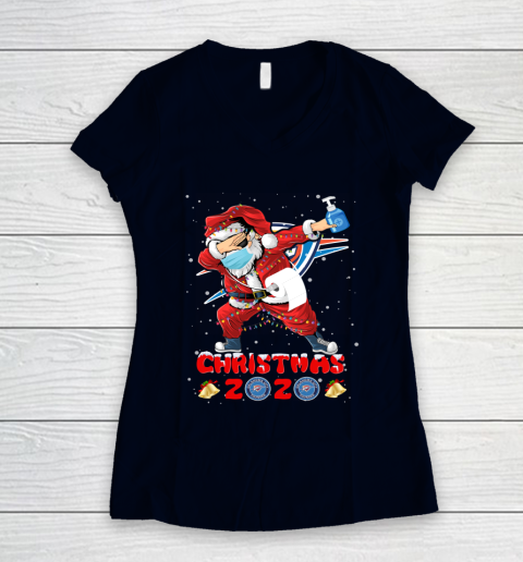 Oklahoma City Thunder Funny Santa Claus Dabbing Christmas 2020 NBA Women's V-Neck T-Shirt 2