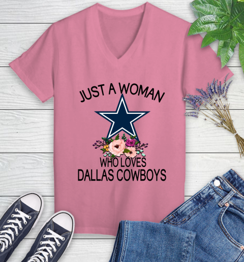 NFL Just A Woman Who Loves Dallas Cowboys Football Sports Women's V-Neck T-Shirt 8