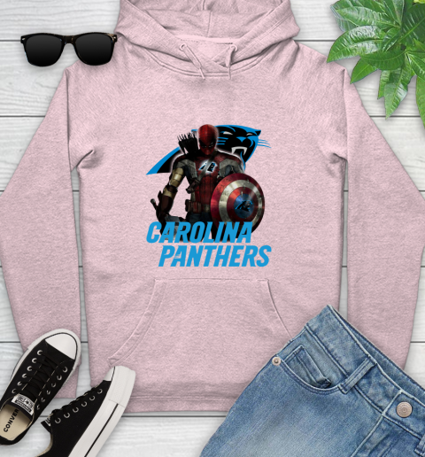 NFL Captain America Thor Spider Man Hawkeye Avengers Endgame Football Carolina Panthers Youth Hoodie 10