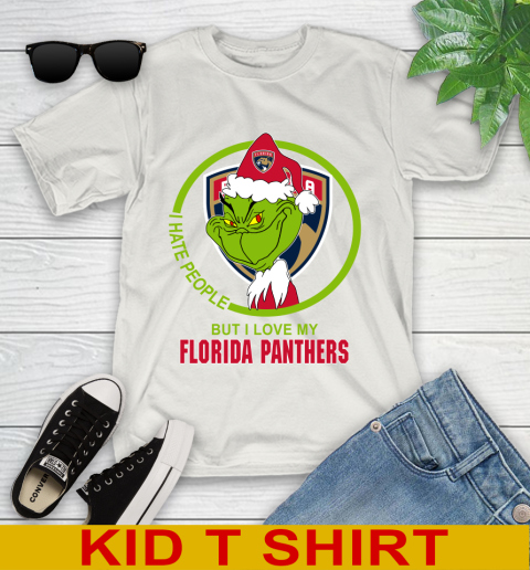 Florida Panthers NHL Christmas Grinch I Hate People But I Love My Favorite Hockey Team Youth T-Shirt 12