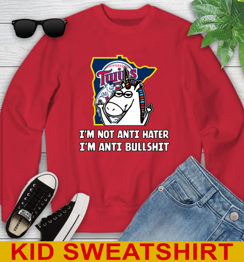 Minnesota Twins MLB Baseball Unicorn I'm Not Anti Hater I'm Anti Bullshit Youth Sweatshirt 8