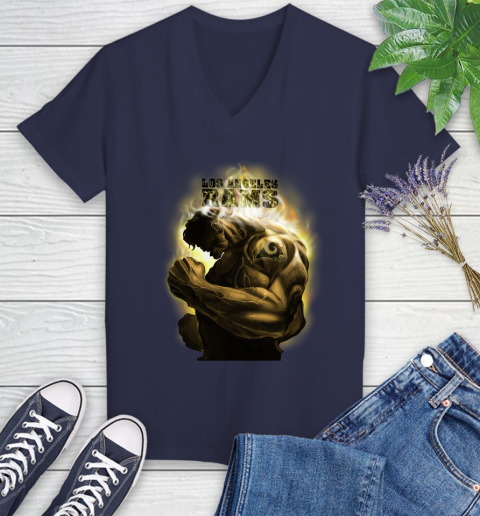 Los Angeles Rams NFL Football Hulk Marvel Avengers Sports Women's V-Neck T-Shirt 12