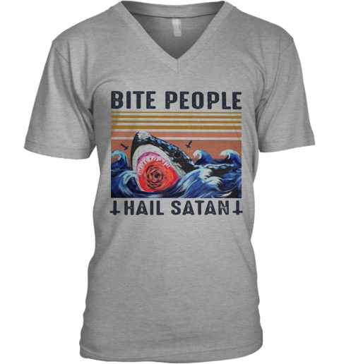 Starry Night Shark Bite People Hail Satan V Neck T Shirt Cheap T Shirts Store Online Shopping