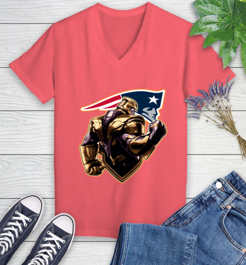 NFL Thanos Avengers Endgame Football Sports New England Patriots Women's V-Neck T-Shirt 6